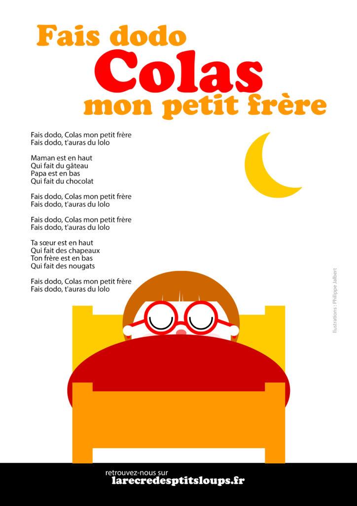 Fais dodo colas mon petit frère paroles de la comptine berceuse à télécharger gratuitement pour les maternelles au format A4