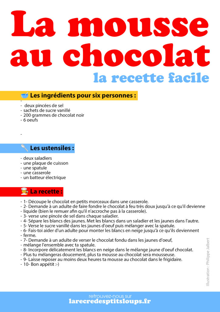 recette de la mousse au chocolat à télécharger gratuitement pour l'école maternelle