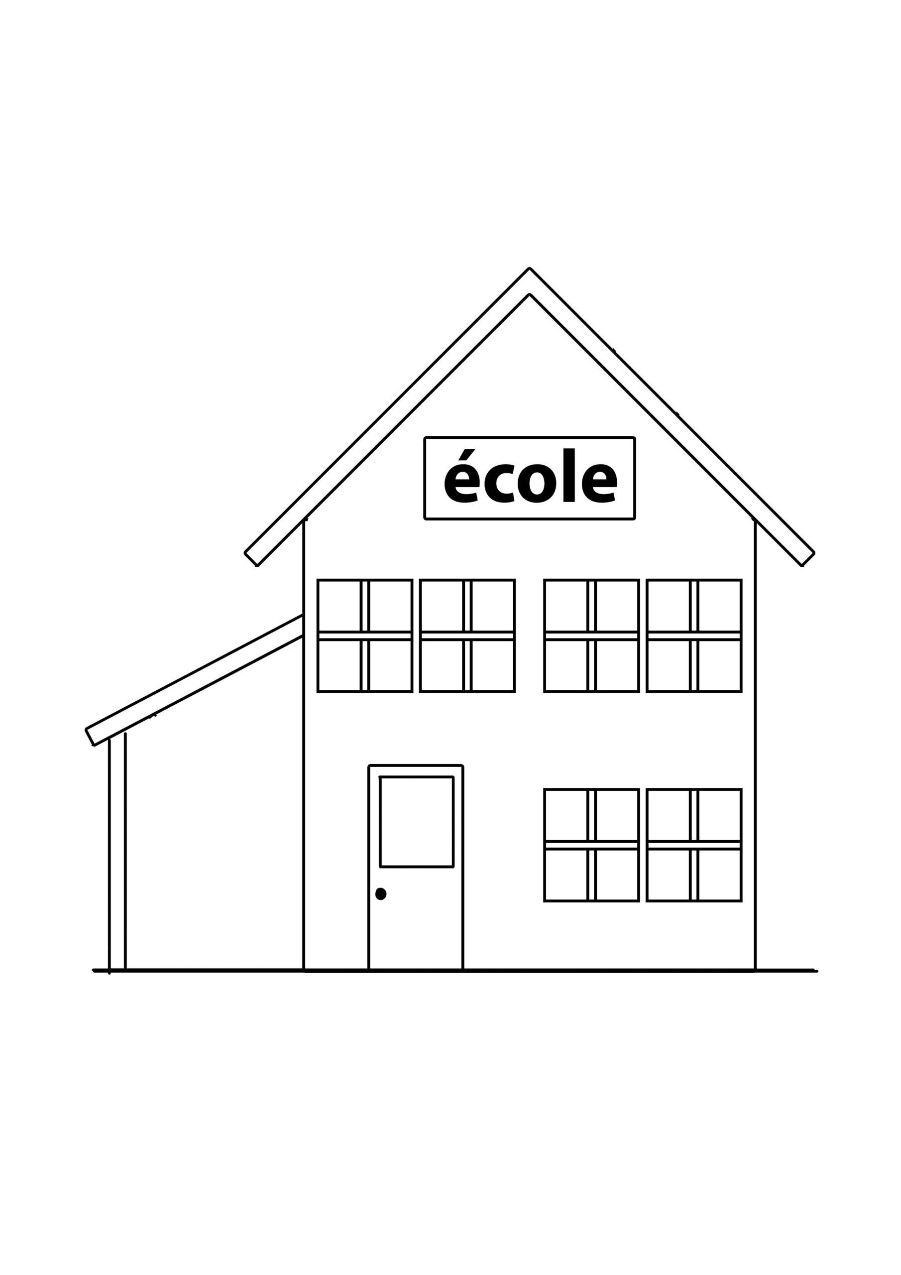modele à télécharger et imprimer pour colorier et dessiner une école
