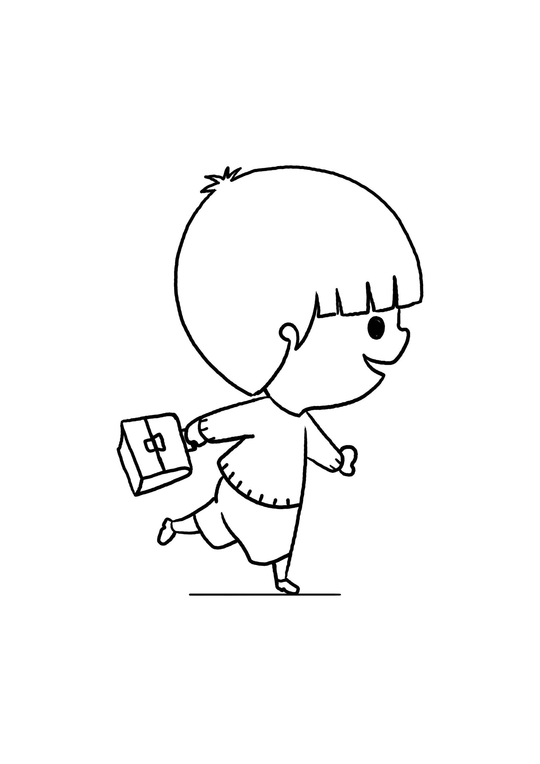 modele de dessin à télécharger pour dessiner et colorier un enfant allant à l'école avec son cartable